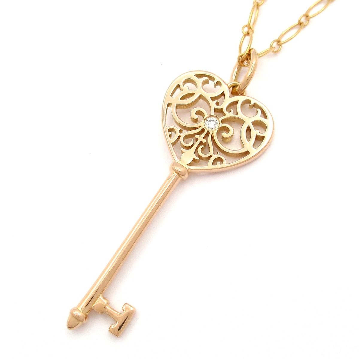 TIFFANY&Co.(ティファニー) ネックレス美品 エンチャント ハートキー ペンダント K18PG×ダイヤモンド 1Pダイヤ/約0.03カラット