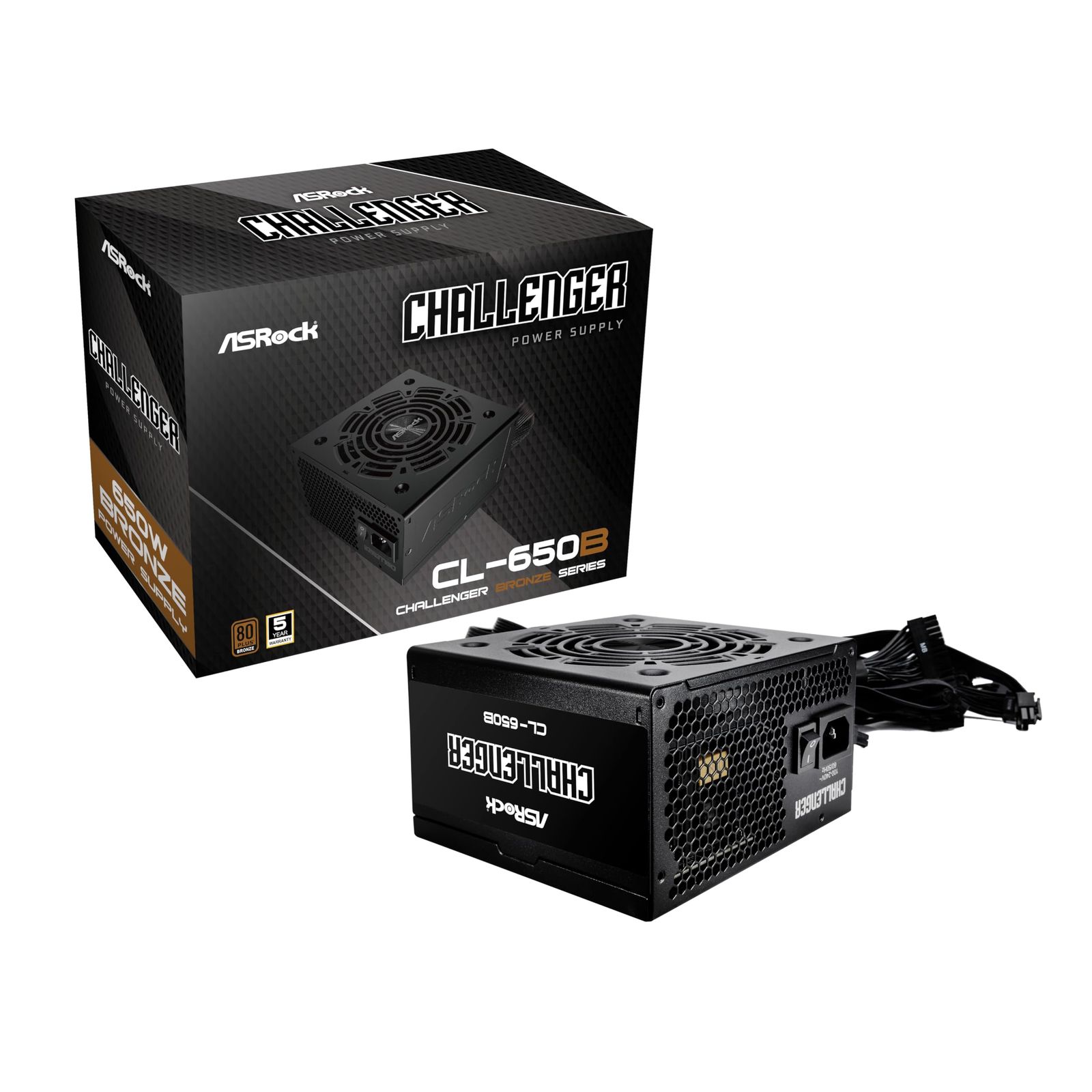 新品 ASRock Challenger スタンダードモデル PC電源ユニット 650W PCIe5.1対応 80PLUS Bronze ATX 2.52 直結式ケーブル CL-650B