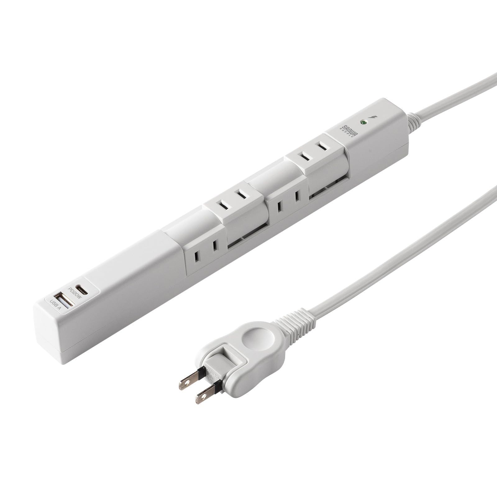 新品 サンワサプライ 回転タップ（AC4個口＋Type-C＋USB-A・PD20W・ホワイト） TAP-B113UC-2W