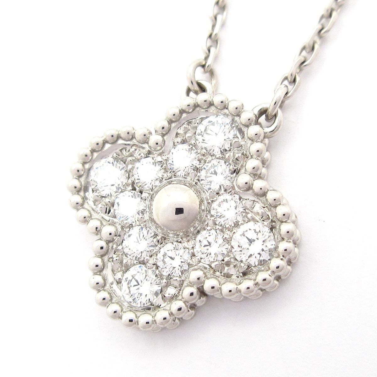 Van Cleef & Arpels(ヴァンクリーフ&アーペル) ネックレス美品 ヴィンテージアルハンブラ K18WG×ダイヤモンド