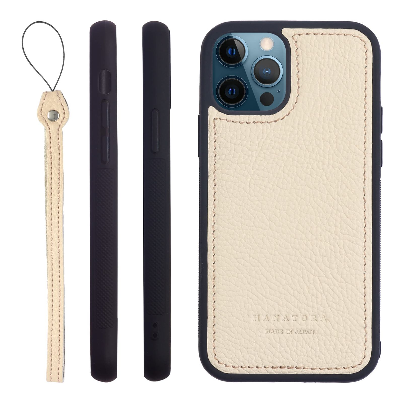 新品 HANATORA for iPhone 11Pro ケース 本革 日本製 耐衝撃 スマホケース スマホ ストラップ 付き シュリンクカーフレザー ギフト マグネットなし ホワイト SPGJP-11Pro-White