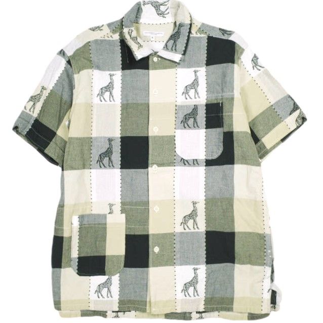 Engineered Garments エンジニアードガーメンツ アメリカ製 Camp Shirt - Cotton Giraffe Jacquard キャンプシャツ コットンジラフジャガード S Beige/Black 半袖 トップス g25239