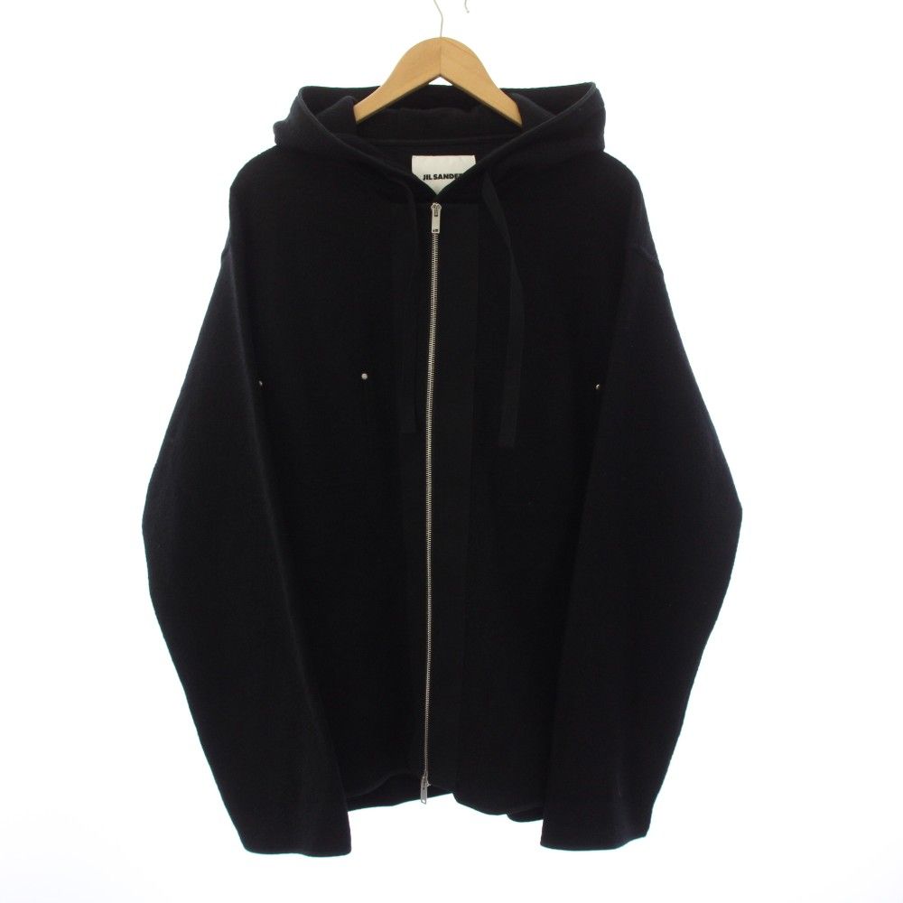 ジルサンダー JIL SANDER 21AW 圧縮ウールフーデッドブルゾン ジップアップパーカー アウター M 黒 ブラック JSMT707048 /YT