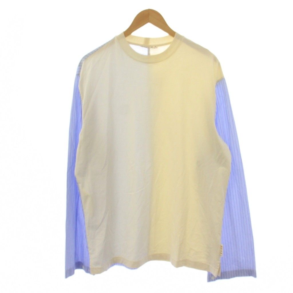 マルニ MARNI 21SS 素材切替 Tシャツ カットソー 長袖 ストライプ柄 46 白 水色 HUMU0181Q0 /BM