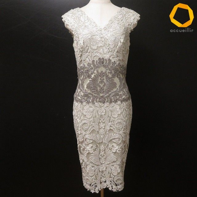 #snc タダシショージ TADASHI SHOJI ワンピース 2 グレー系 ノースリーブ 刺繍 タイト レディース [1006438]