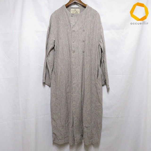 #anc ネストローブ nest Robe コート グレー ダブルボタン 麻 薄手 ワンピ ゆったりサイズ ノーカラー フライフロント レディース [988549]