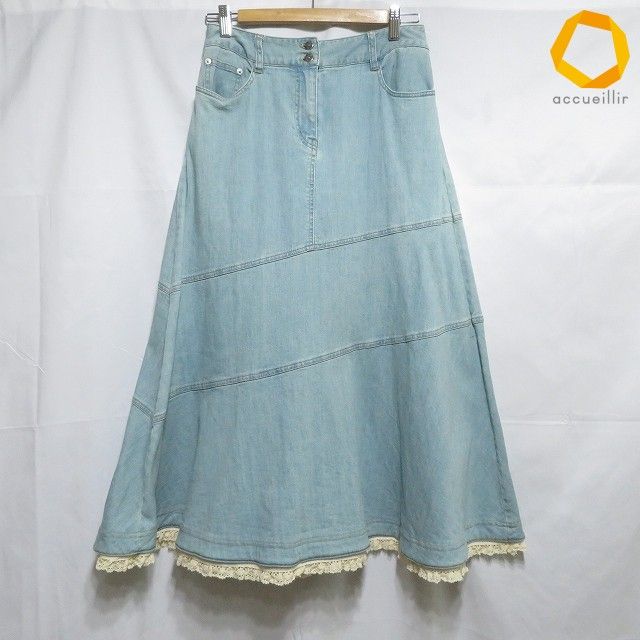 #anc ピンクハウス PINKHOUSE スカート L 水色 デニム フレアスカート レース ボタンフライ レディース [1006746] 8,880円
