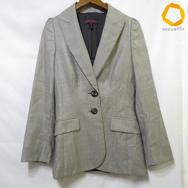 #anc エスカーダ ESCADA ジャケット 34 グレー 黒 千鳥格子 チェック ハンガリー製 レディース [994607]