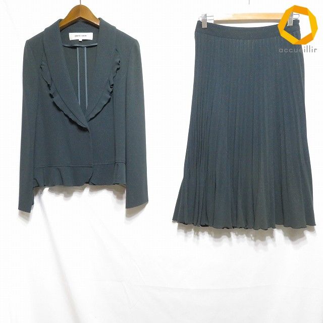 #anc ピエールカルダン pierrecardin セットアップ 9 緑 フリル プリーツスカート ラメ 薄手 レディース [1007753]