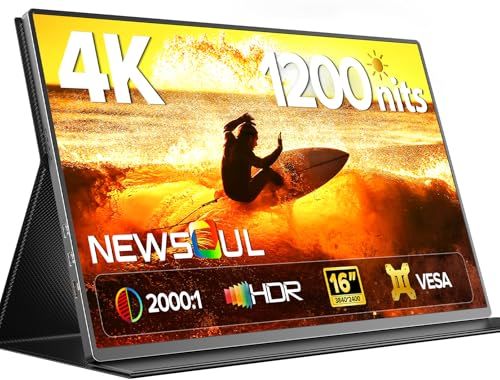 モバイルモニター 4K 16インチ Newsoul 3840×2400 ポータブルモニター 非光沢IPSパネル 1200Nits超高輝度 ポータブルディスプレイ 2000:1コントラスト サブモニター モバイルディスプレイ 黄金画面比16:1 4f196c48