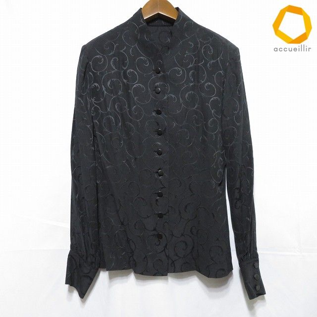 #anc クリスチャンディオール ChristianDior シャツ ブラウス M 黒 シルク ヴィンテージ スタンドカラー レディース [1003613]