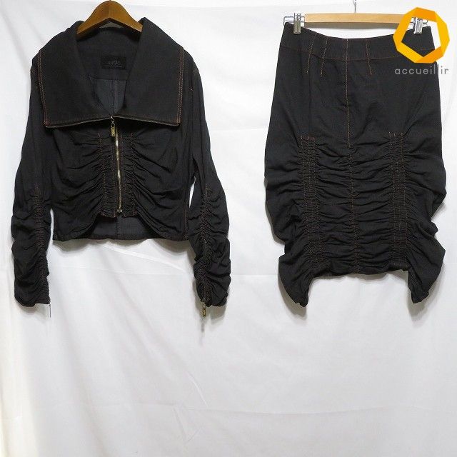 #anc シズカコムロ SHIZUKA KOMURO セットアップ 黒 赤系 ステッチ タイトスカート デニム風 ジップアップ レディース [1003778]