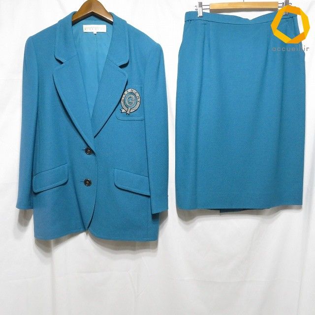 #anc ジバンシイ GIVENCHY スカートスーツ 15 青緑 ロゴ バックジップ 大きいサイズ レディース [940651]