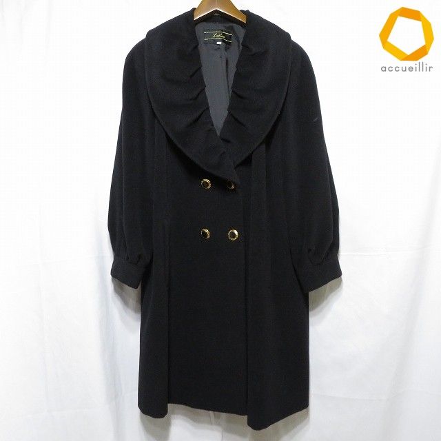 #wnc レリアン Leilian コート 11 黒 金ボタン カシミヤ混 ダブルボタン レディース [954461]