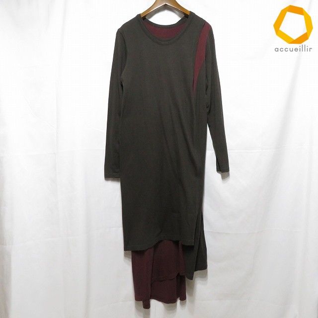 #anc ヨウジヤマモト YohjiYamamoto ワンピース 1 黒系 えんじ 変形 ロング 切替 レディース [1003864]