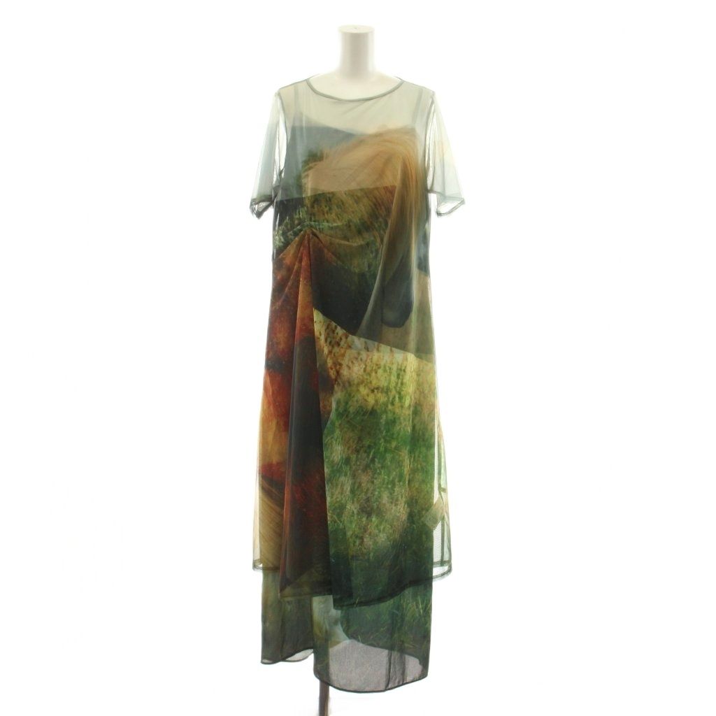 アメリヴィンテージ Silvia Conde Olivan 25AW SHEER DRESS シアードレス 2点セット ワンピース キャミワンピ ロング マキシ 半袖 総柄 M 緑 グリーン マルチカラー 0225205610010 /KU