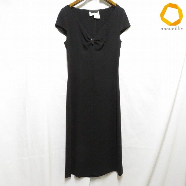 #anc マックスマーラ Maxmara ワンピース 38 黒 ノースリーブ ロング ビジュー Vネック サイドファスナー レディース [1006058]