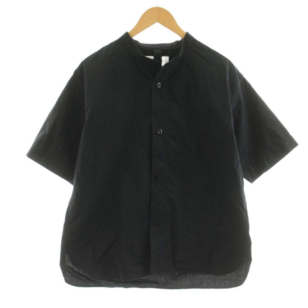 マーガレットハウエル MHL. 25SS LIGHT WASHED COTTON POPLIN SHIRT カジュアルシャツ 半袖 M 黒 ブラック 5965150550 /KU