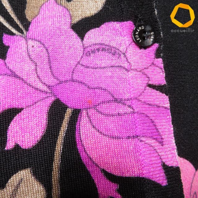 anc レオナール LEONARD カーディガン 黒 ピンク ベージュ 花柄 ニット