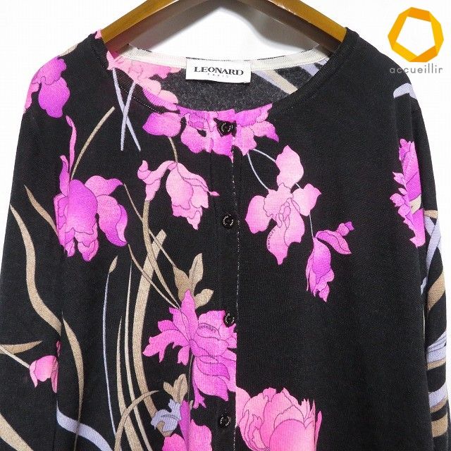anc レオナール LEONARD カーディガン 黒 ピンク ベージュ 花柄 ニット