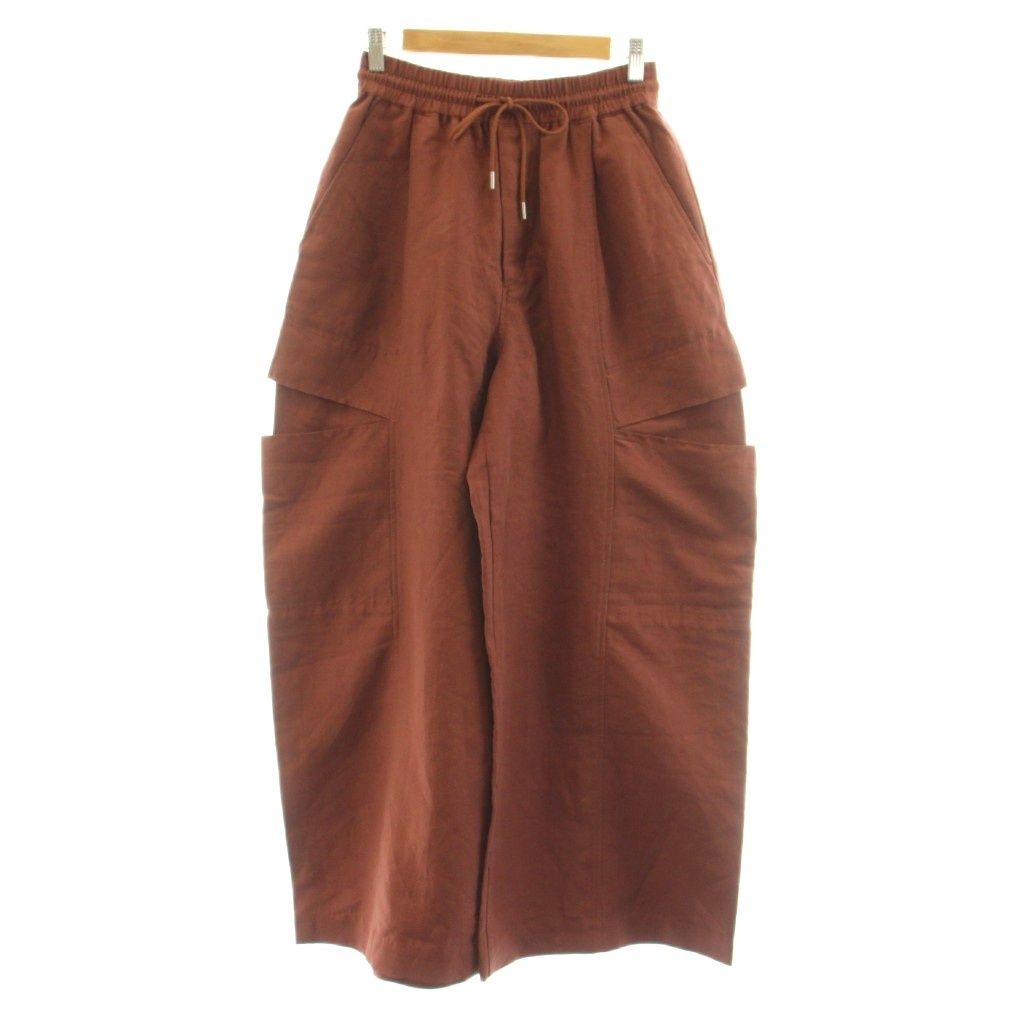 ビューティフルピープル beautiful people linen cotton satin bow silhouette pants イージーワイドパンツ 麻 リネン 36 赤茶 1415105012 /KU