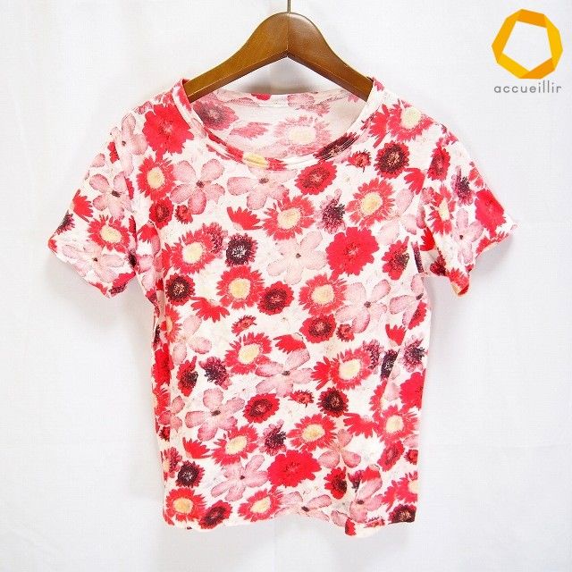 #s ワイズ ヨウジヤマモト Y's YohjiYamamoto Tシャツ 3 白 赤 半袖 花柄 総柄 綿 100% 日本製 レディース [985119] k01