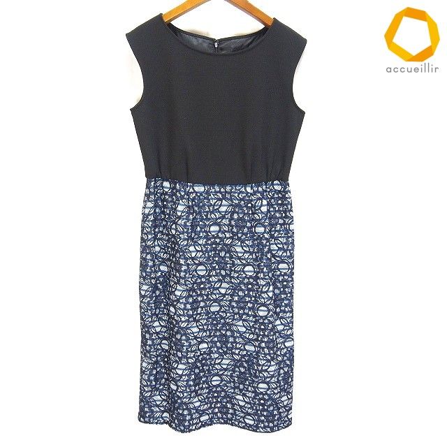 #s タルボット Talbots ワンピース 0 黒 青 白 ノースリーブ レース ボーダー 小さいサイズ レディース [1006296] k01