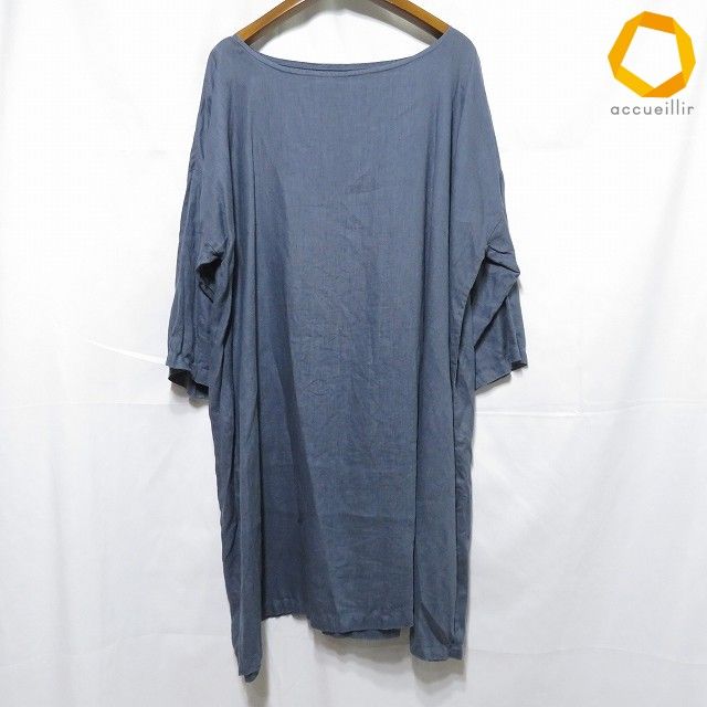 #anc ネストローブ nest Robe ワンピース 青系 チュニック ゆったりサイズ 七分袖 麻 レディース [988432]