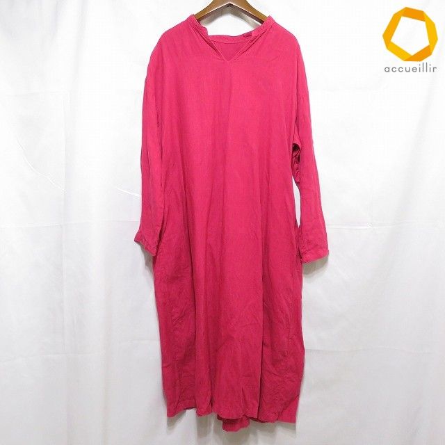 #anc ネストローブ nest Robe ワンピース 赤系 麻 Vネック ロング ゆったりサイズ レディース [988501]