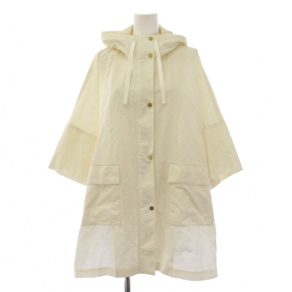 ロシャス ROCHAS フーデッドコート ロング 五分袖 ジップアップ 総柄 F ホワイト /BM