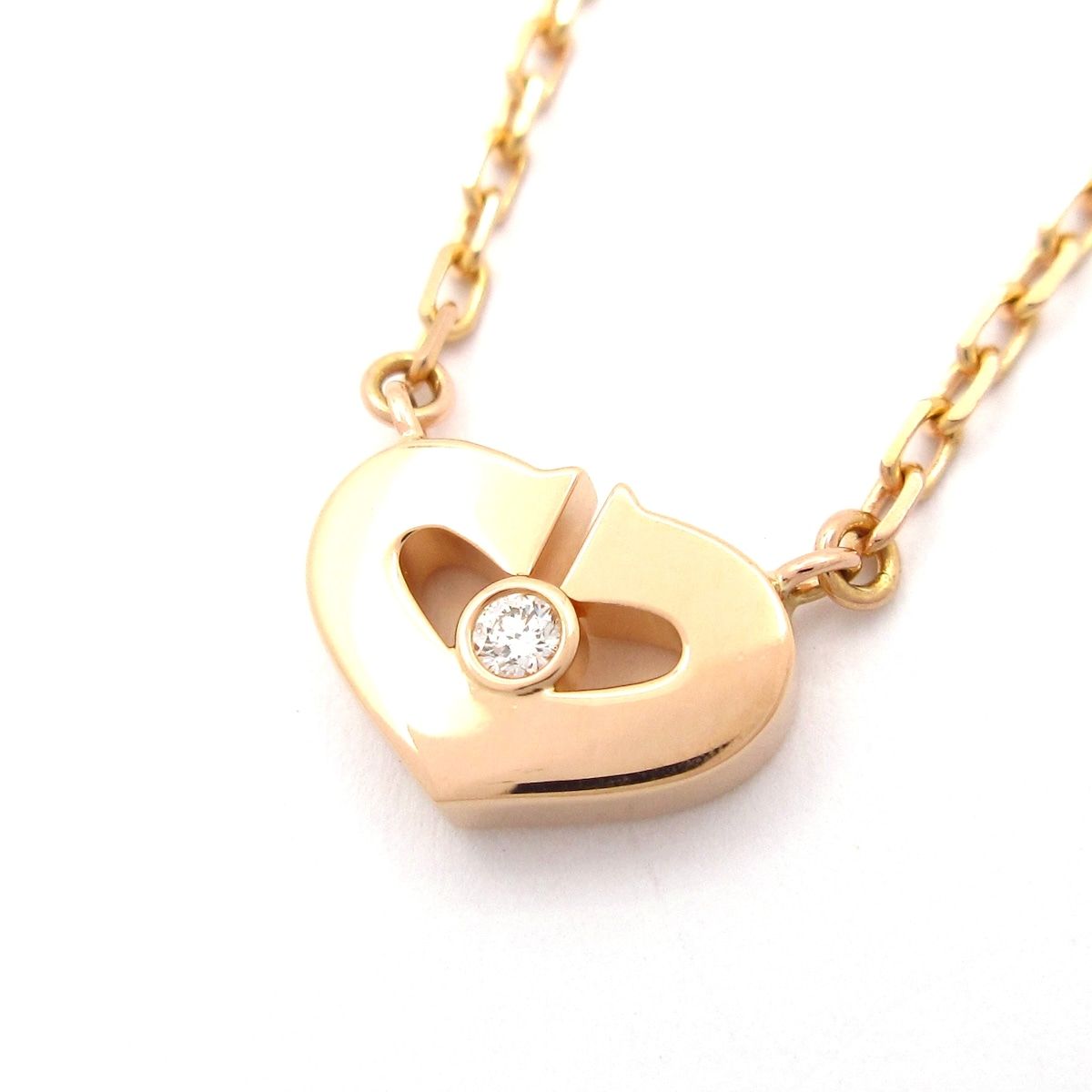 Cartier(カルティエ) ネックレス美品 Cハート K18PG×ダイヤモンド 1Pダイヤ/ダイヤ約0.02カラット