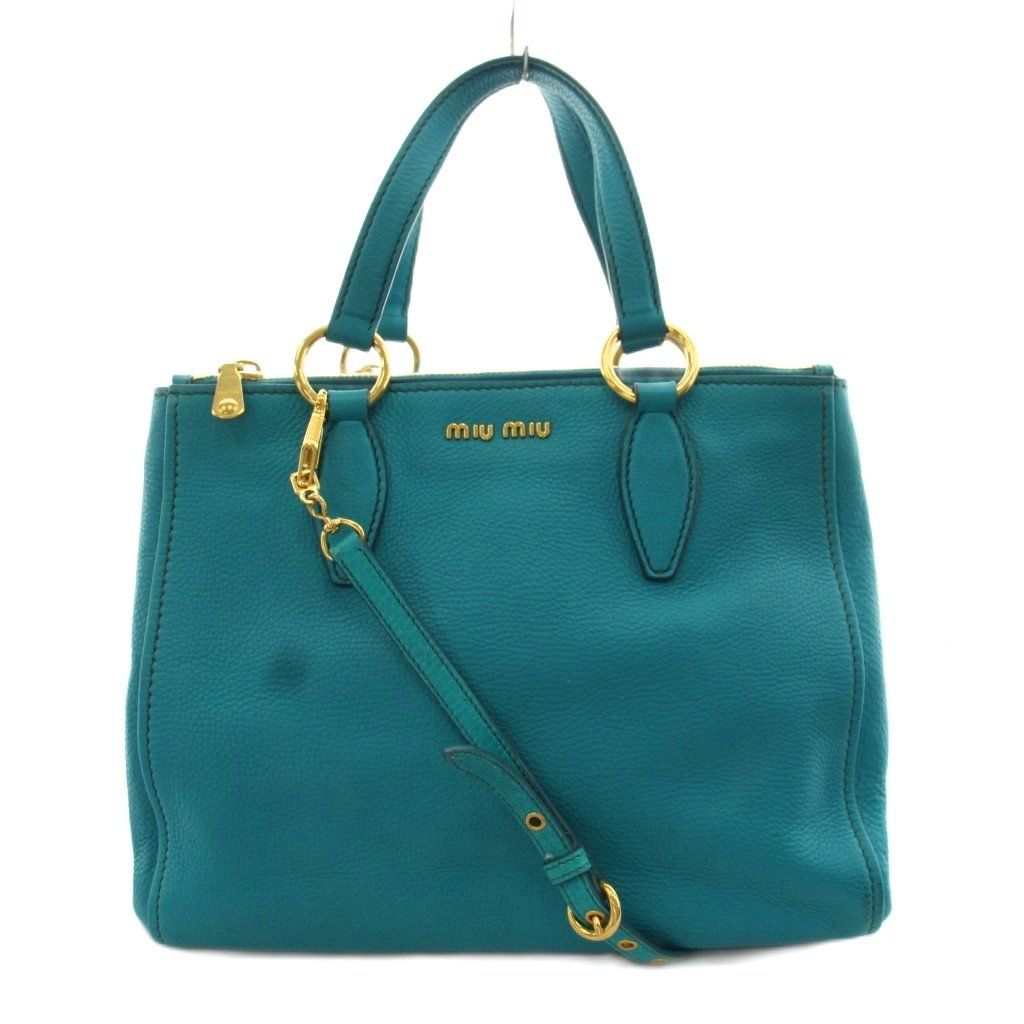 ミュウミュウ miumiu ヴィッテロカリブ VITELLO CARIBU トートバッグ ハンドバッグ ショルダーバッグ 2way レザー 青 ブルー /AN6 ■OH