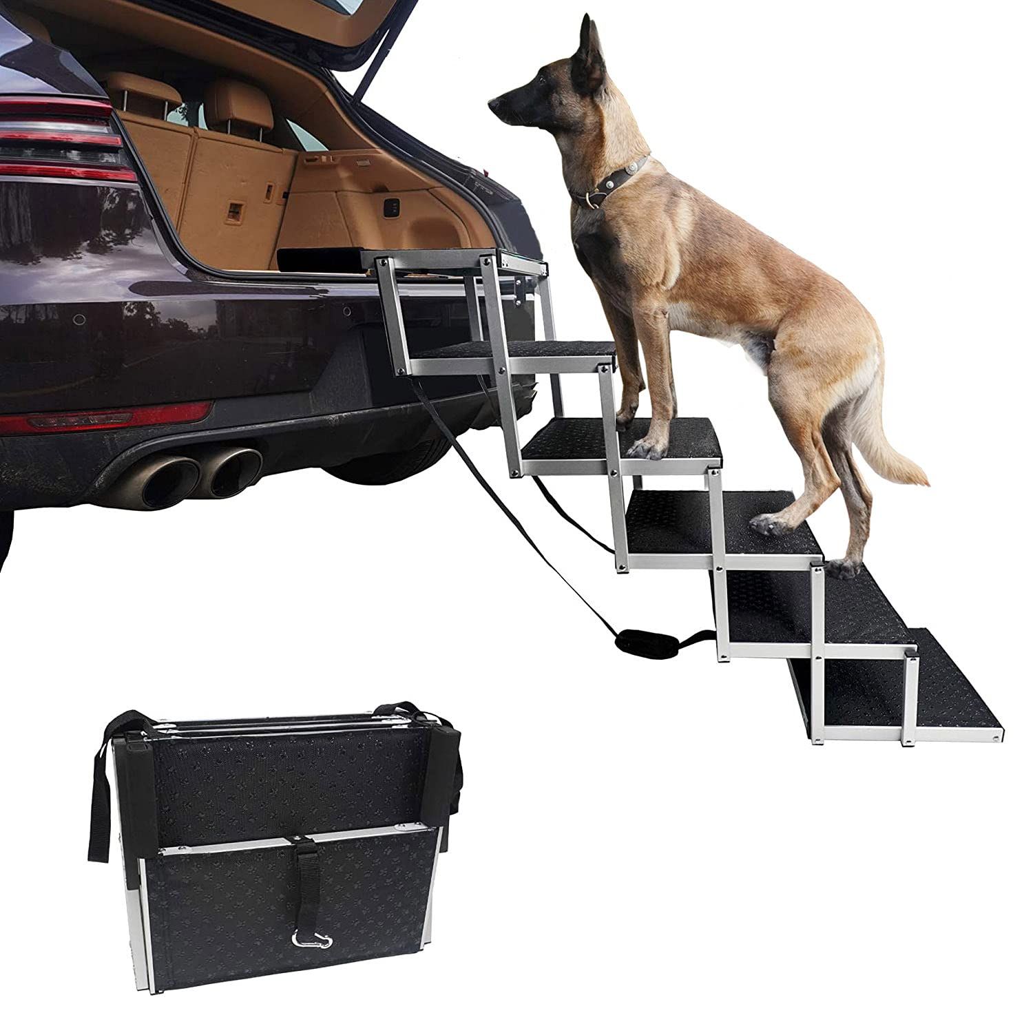新品 Ulable ペットステップ 犬用踏み台 ペット階段 犬ステップ 車乗り降り ペットスロープ 折りたたみ 高齢犬乗車 滑り止め 介護用 収納便利 大型犬猫用スロープ 車への昇り降りをラクにする 高さ調節可能 高齢犬 介護 耐荷重80kg ブラック (6段