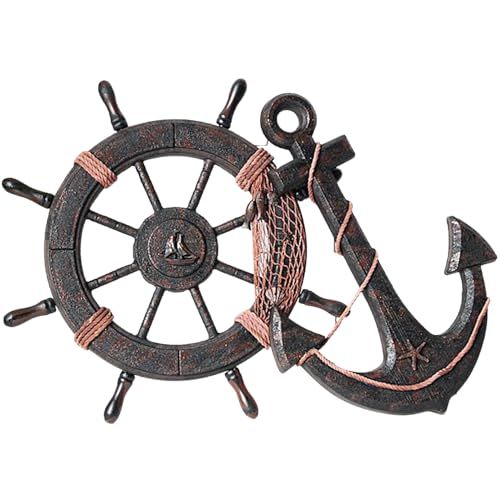 heizi 船 舵 インテリア 舵輪 錨 置物 海 海賊 オブジェ アンティーク ビンテージ レトロ (62cm舵+錨) 国内発送 e4ce72d9