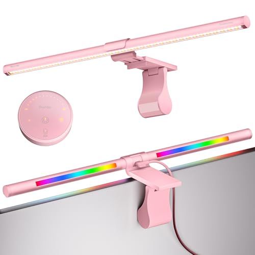 Quntis モニターライト 51cm ピンク色 RGBライト付き 無線リモコン搭載 4色温度調節 ゲーミング デスク照明 USB電源 曲面/平面ディスプレイ対応 反射光ゼロ設計 省スペース 国内発送 1042085f