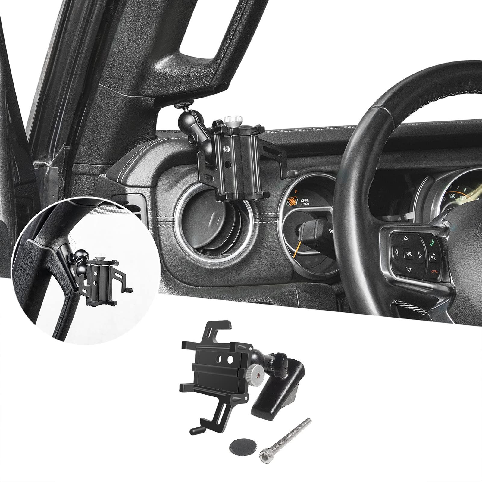 新品 Hoolcar JL Aピラーグラブハンドル携帯電話ホルダー 調節可能な手ブレ防止スタビライザー 電話マウント 2018-2021 Jeep Wrangler JL JLU & Gladiator JT用