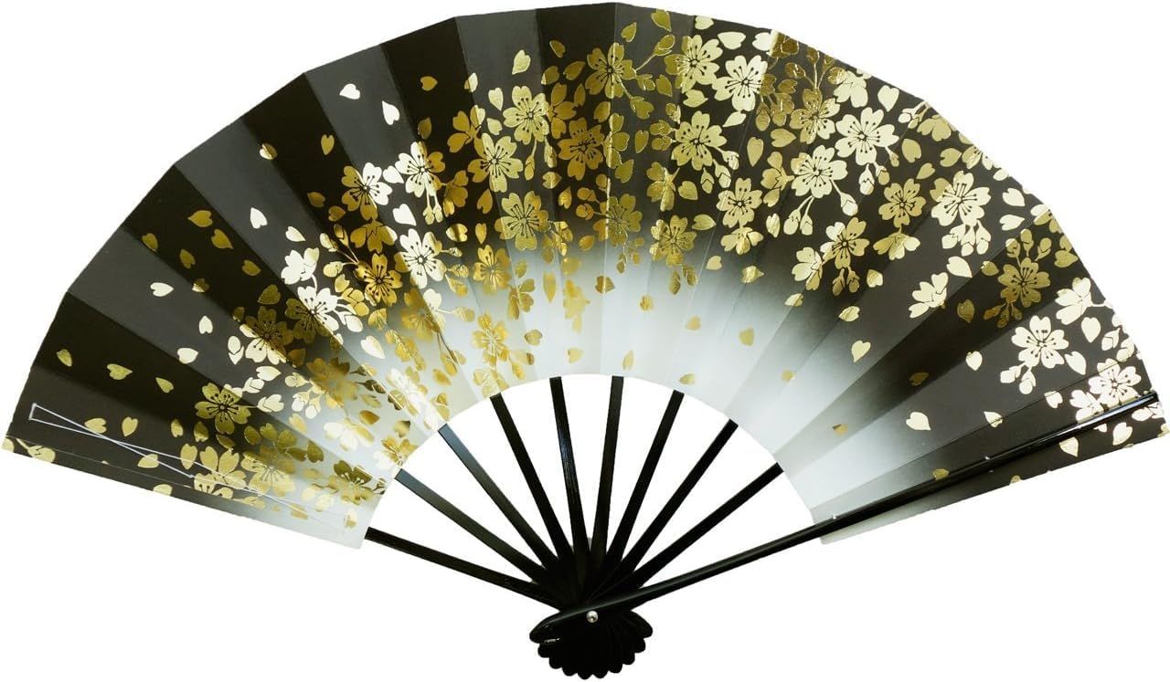 新品 春かすみ 舞扇子 1306 黒塗 9寸5分 扇子箱入 踊り用 (黒)