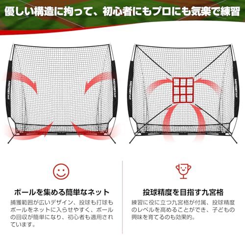 ☆新品☆MOTOSTAR 野球ネット 練習用 バッティングネット 改良 反射ストラップ付き ピッチングネット スチール製 野球器具 硬式/軟式対応 打撃 投球 防球ネット ソフトボール練習ネット トレーニング 組み立て簡単 折り畳み 収納バッ 444c9389