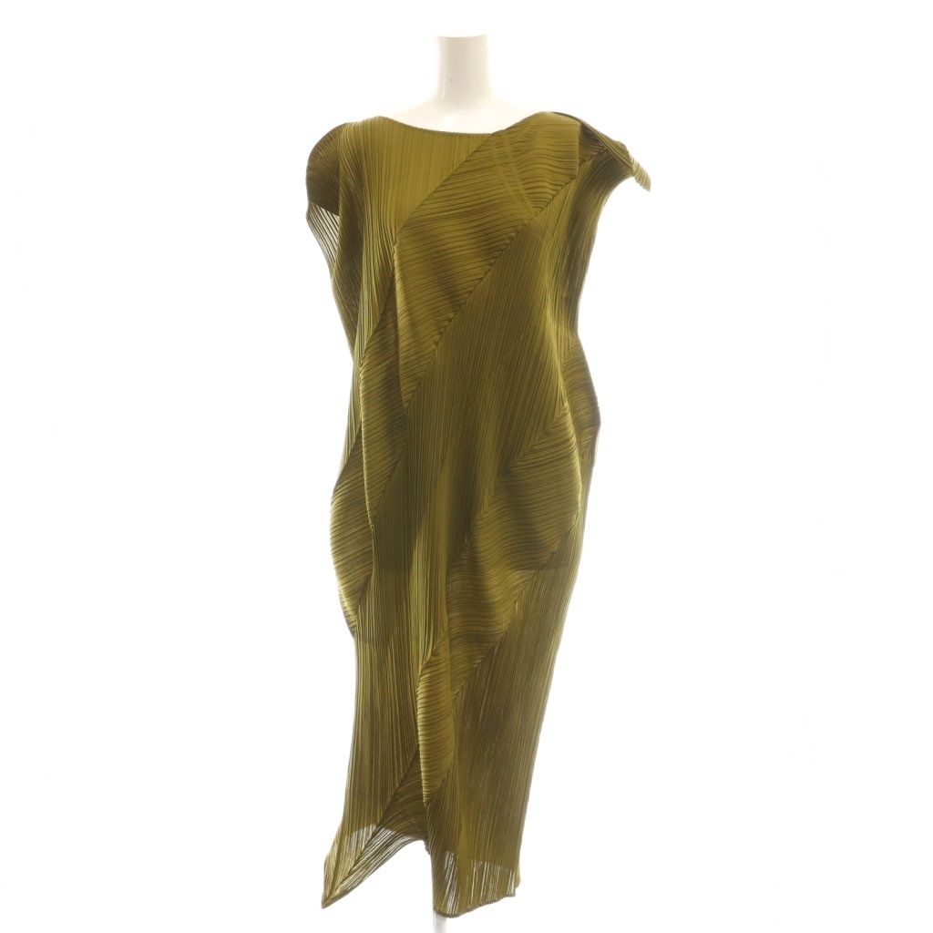 プリーツプリーズ PLEATS PLEASE イッセイミヤケ 24SS PP41JH485 KOMBU プリーツワンピース ノースリーブ アシンメトリー 3 カーキ /ES ■OS ■SH