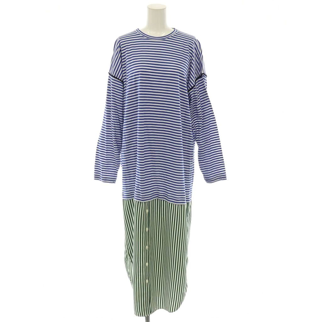 エンフォルド ENFOLD 25SS STRIPE DRESS ワンピース ロング 長袖 ボーダー 38 ブルー グリーン ホワイト /DO ■OS