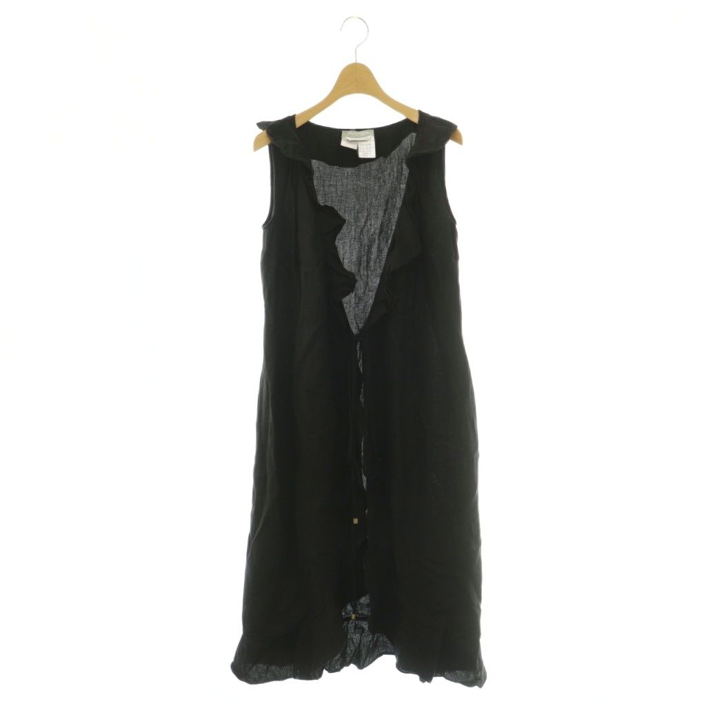 マックスマーラ MAX MARA ジレ ロング リネン フリル 40 黒 /MI □OS