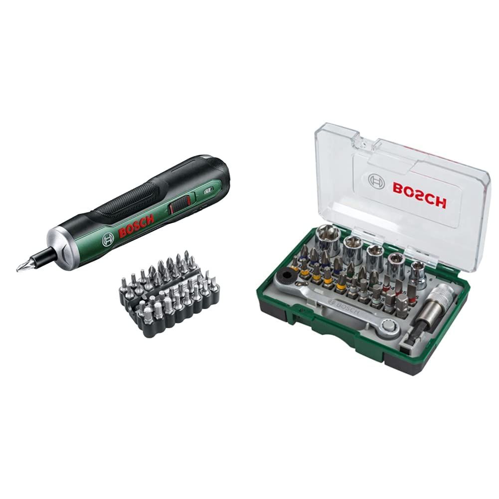 新品 BOSCH(ボッシュ) 3.6Vコードレスドライバー PUSHDRIVE （ビット32本 充電用USBケーブル・ケース付） 電動ドライバー + マルチドライバー&ソケットセット 2607017375 【セット買い】