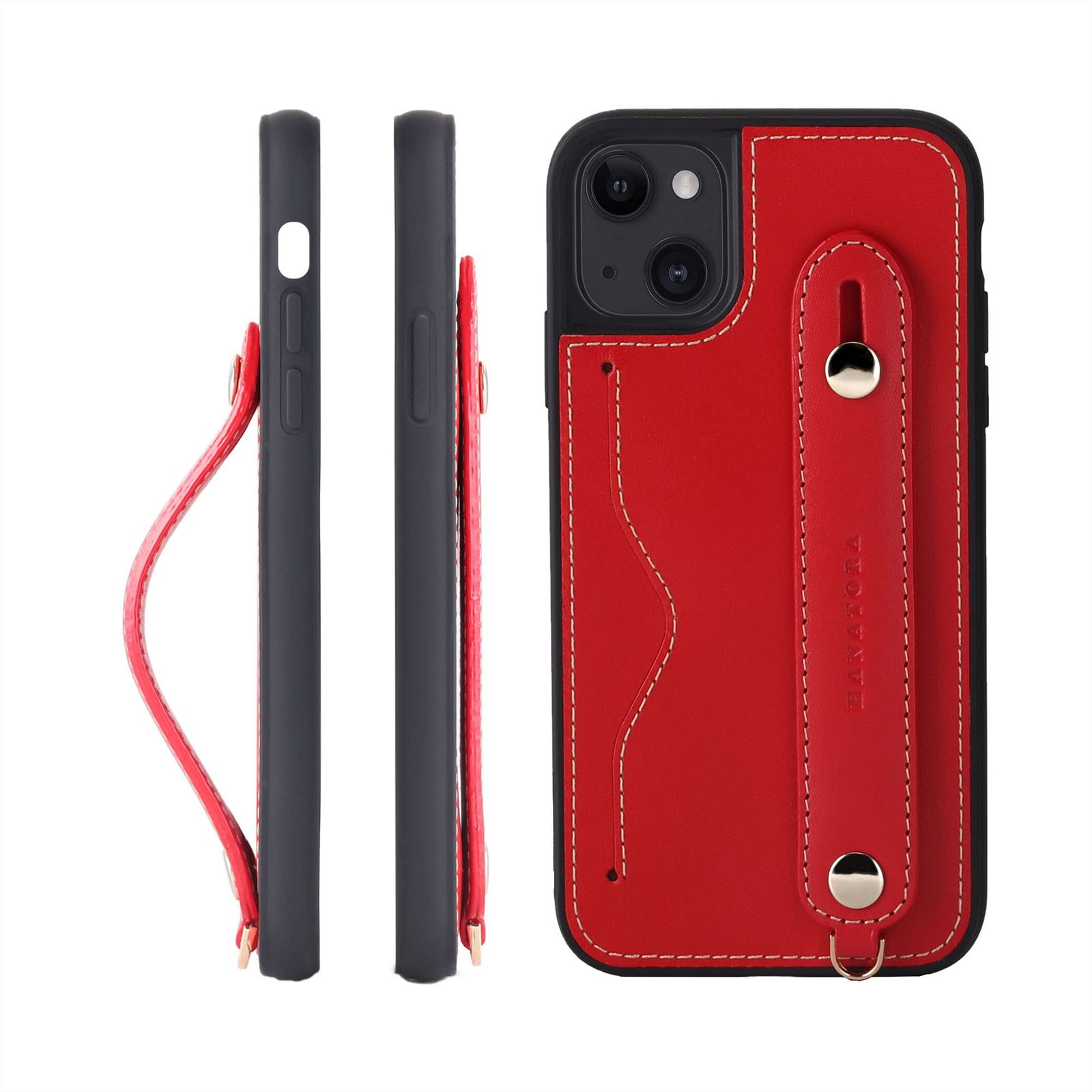 新品 HANATORA for iPhone 15 ケース 本革 耐衝撃 背面ベルト ストラップリング スマホケース スマホ スタンド機能 ネックストラップ 付き イタリアンレザー ギフト レッド CGH-15-Red 5,655円