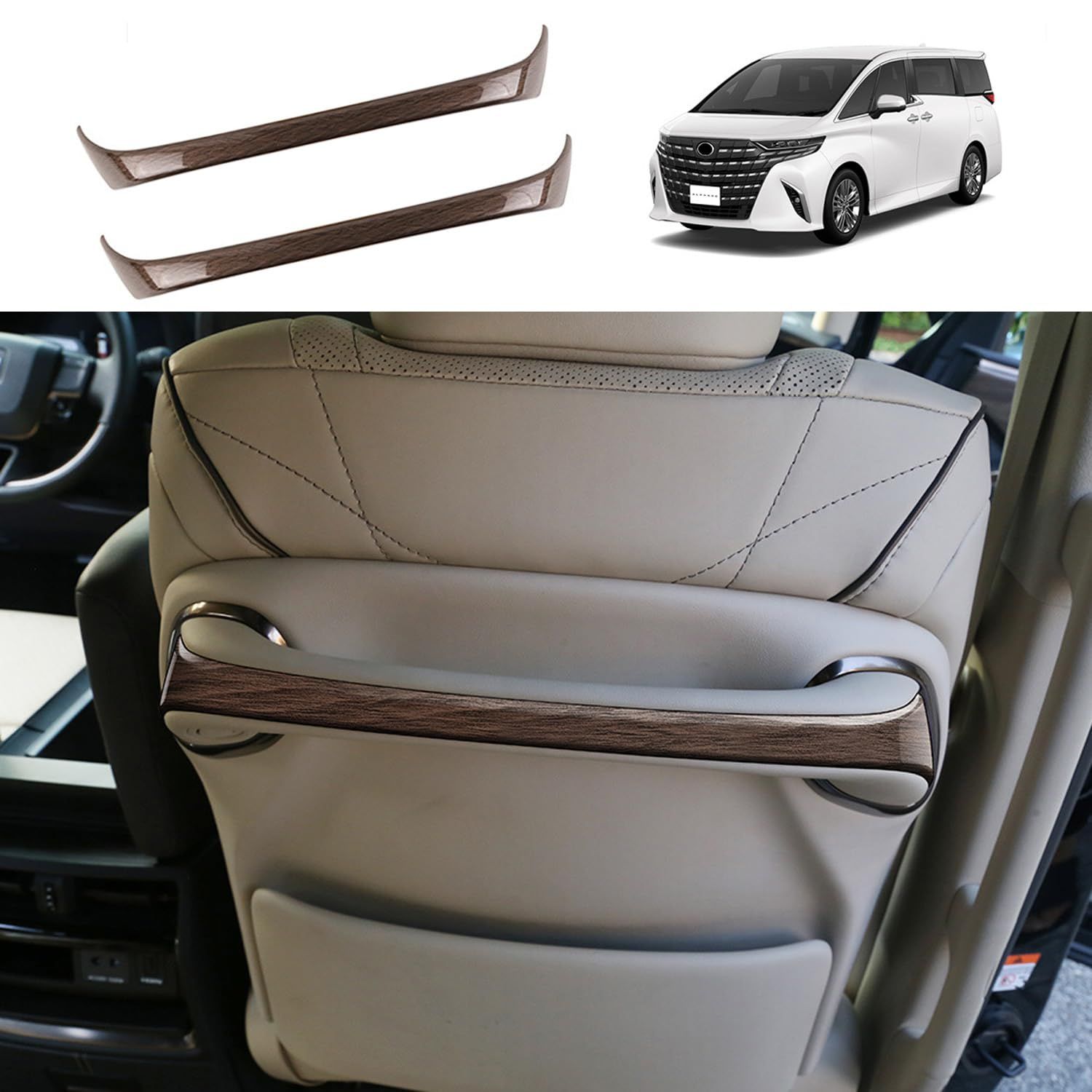 新品 YOFAMO トヨタ 新型 アルファード ヴェルファイア 40系 専用設計 内装 バックシートハンドルトリム TOYOTA ALPHARD VELLFIRE 簡単取付 ABS樹脂製 2P(木目調ブラウン)