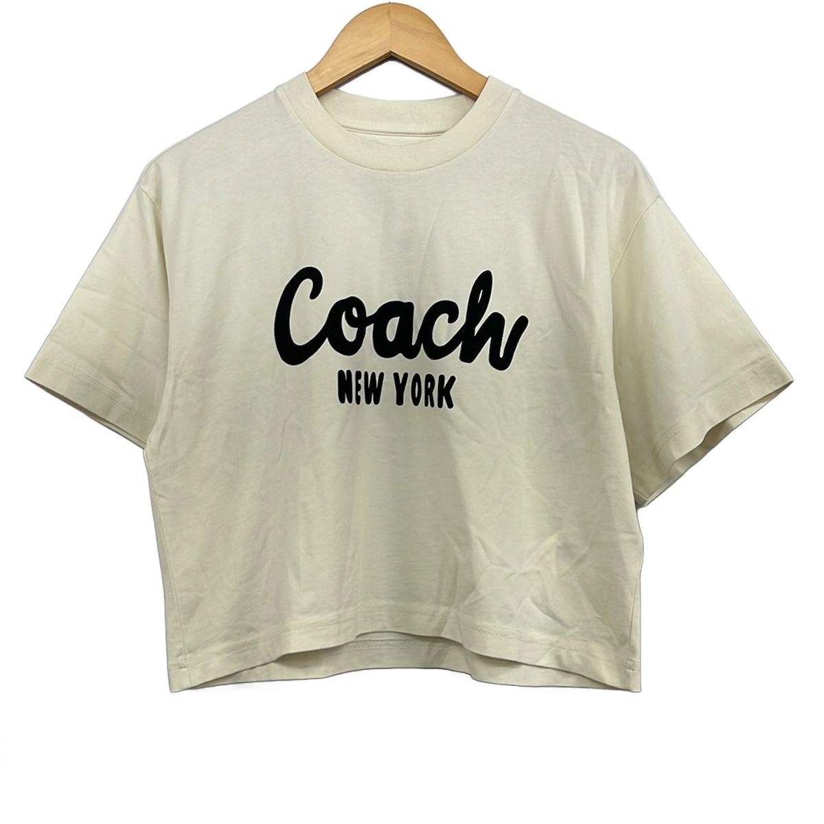 COACH(コーチ) 半袖Tシャツ サイズXS美品 クロップド Tシャツ CP778 アイボリー×黒