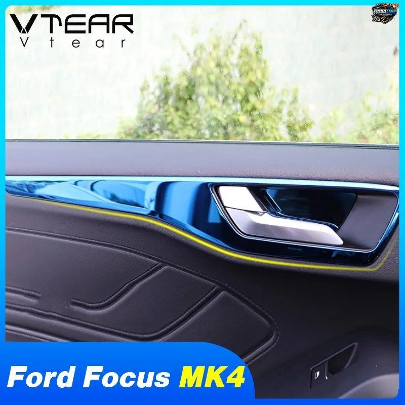 VTEAR製 フォード フォーカス MK4 STライン インテリアアクセサリー 車ドアインナーハンドル ボウルカバー クロームトリム装飾パーツ スタ