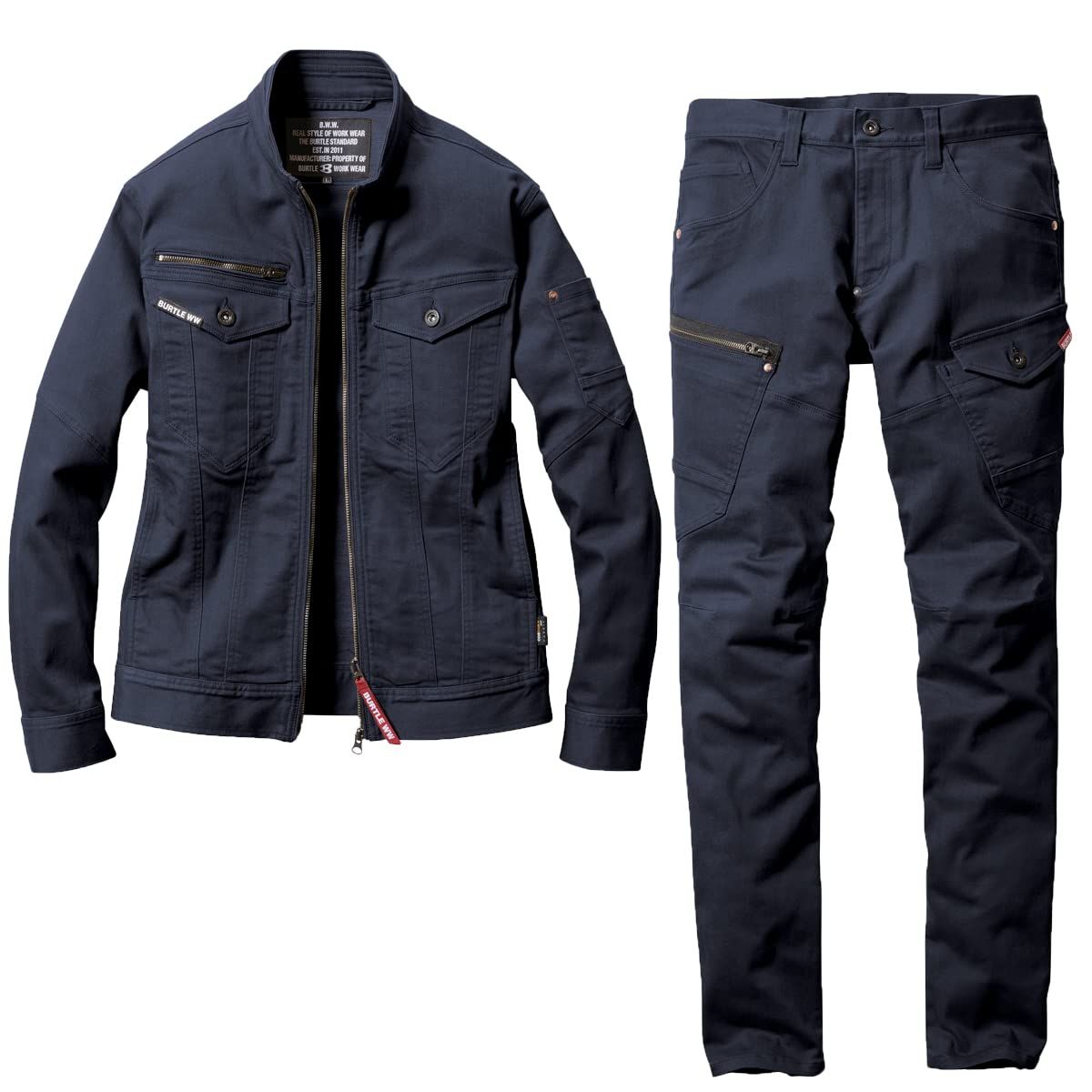 新品 [バートル] 作業服 上下セット コーデュラ素材 デニム ストレッチ ジャケット カーゴパンツ 接触冷感 5011 5012 (ジャケットＭ/パンツM 3.ネイビー)