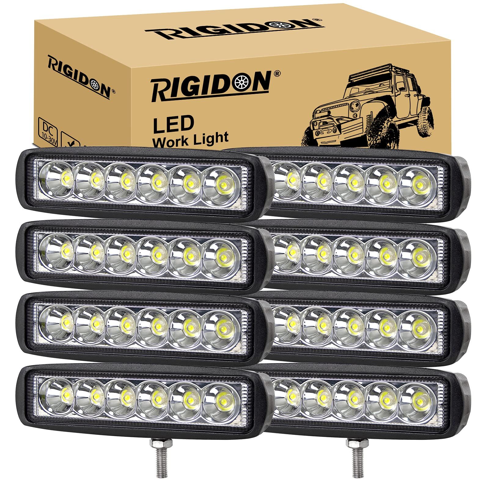 新品 RIGIDON 8個 18W 1800LM LED 作業灯 ワークライト 狭角30度タイプ led作業灯12v-24v 完全防水 農業機械 12V 24V兼用 汎用 防塵・耐震・長寿命 ホワイト 6000K-6500K 8,264円