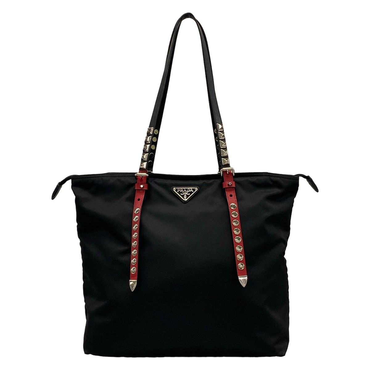 PRADA(プラダ) ショルダーバッグ - 黒×レッド スタッズ レザー