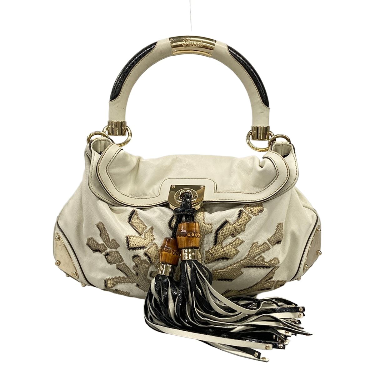 GUCCI(グッチ) ハンドバッグ インディ 177139 アイボリー×黒×マルチ レザー